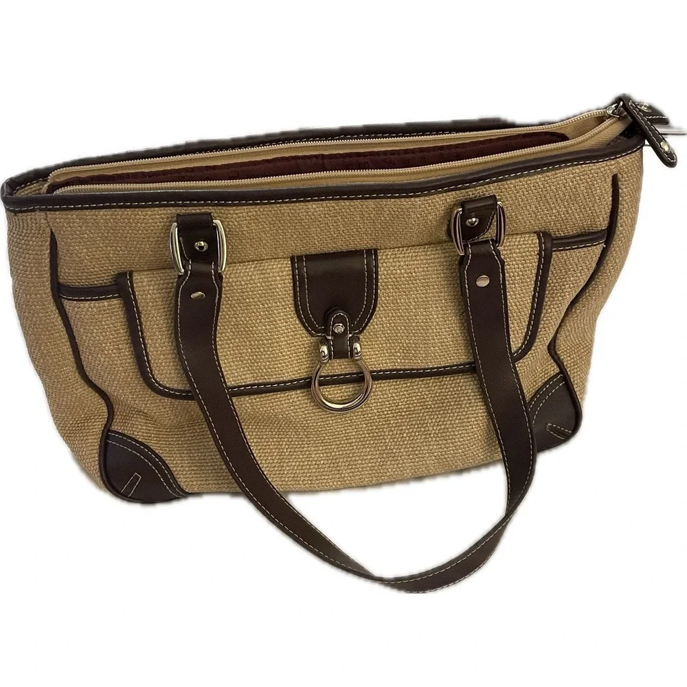 Vintage Etienne Aigner Handbag Straw Woven With Leather Accents